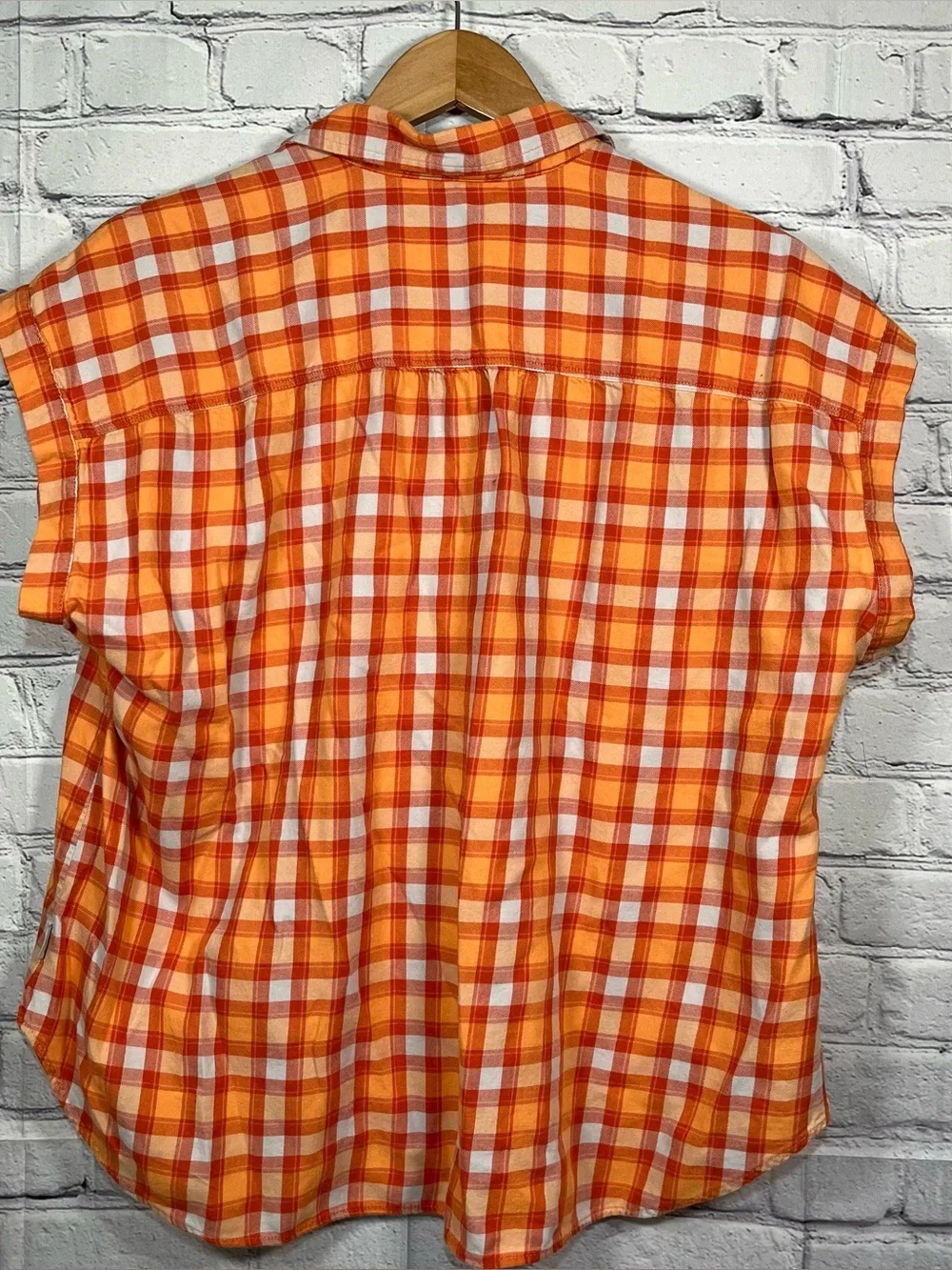 Eddie Bauer Plaid Shirt Womens Size Large Orange Button Up Cuffed Sleeves - Picture 12 of 12